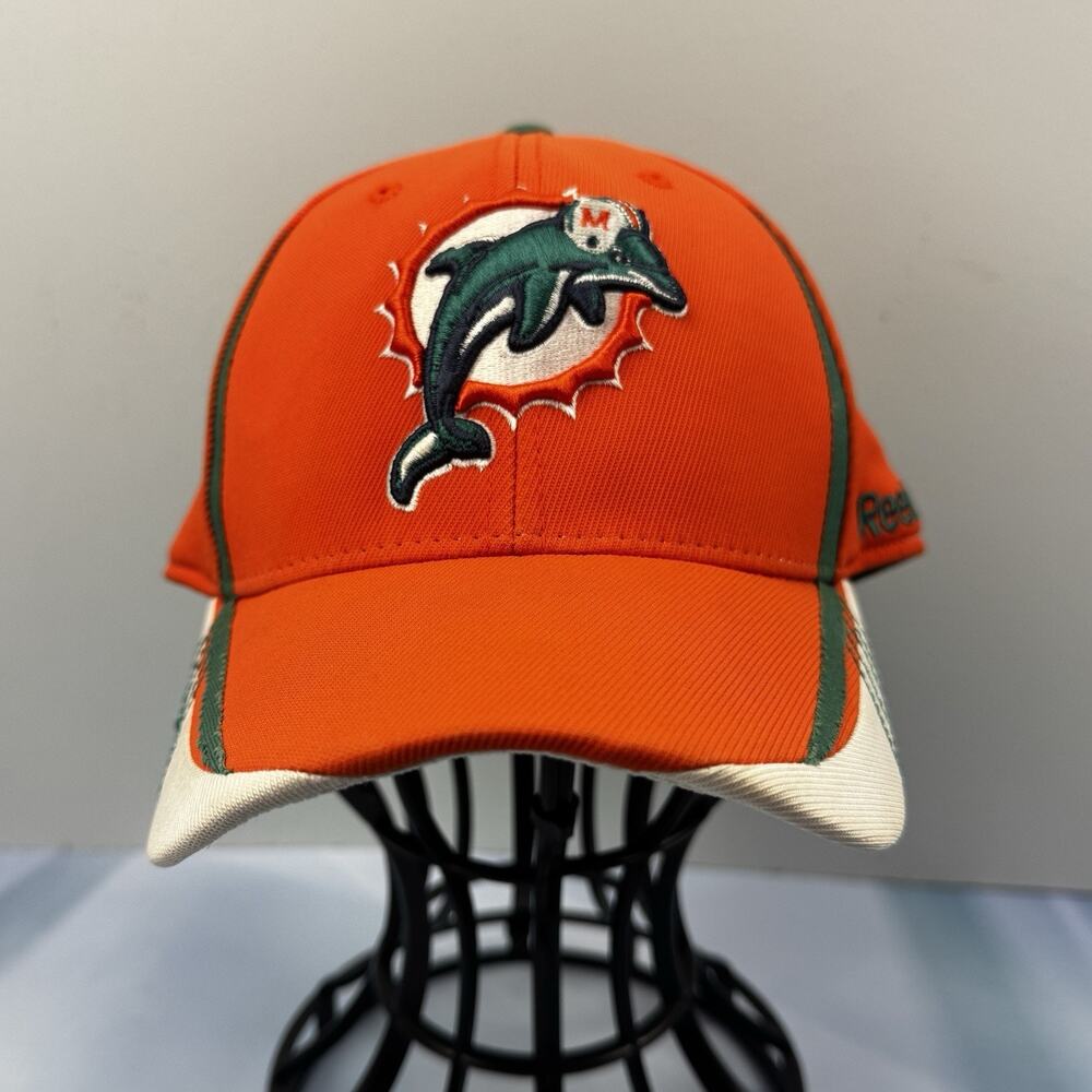 Reebok OnField Miami Dolphins L/XL Hat Embroidered Baseball Cap NFL Football EUC